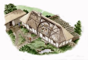 Maison du moulin, Mapledurham, Oxfordshire (dessinée en 2013), vers 1335-1400