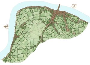 La rive sud, Londres, entre Vauxhall et Bermondsey vers 1600, 2021 (encre et aquarelle, numérique)