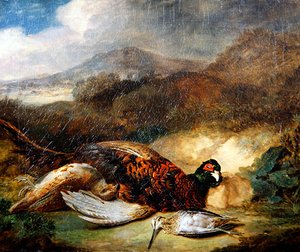 Faisan et bécasse dans un paysage de campagne - Stephen Elmer