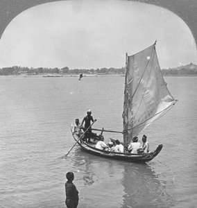 Un voilier sur le fleuve Irawaddy, Birmanie, 1908 - Stereo Travel Co