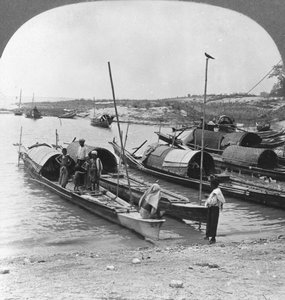 Bateaux sur le fleuve Irrawaddy, Mingun, Birmanie, 1908 - Stereo Travel Co