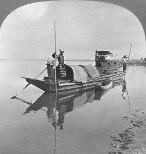 Bateau birman sur le fleuve Irrawaddy, Birmanie, 1908 - Stereo Travel Co