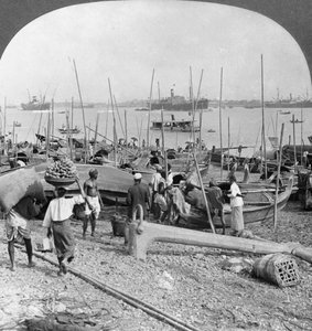 Port de Rangoon sur le fleuve Irawaddy, Birmanie, 1908 - Stereo Travel Co