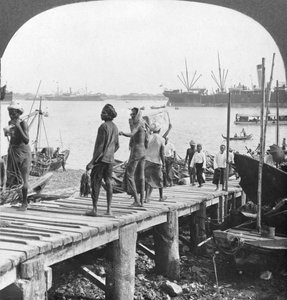 Embarcadère sur le fleuve Irawaddy, Rangoon, Birmanie, 1908