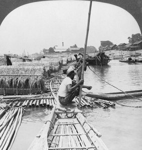 Radeaux sur le fleuve Irrawaddy, Mandalay, Birmanie, 1908 - Stereo Travel Co