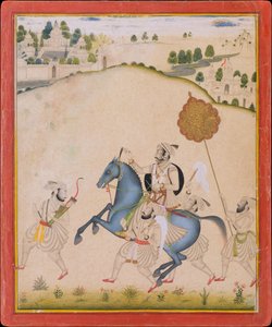 Maharana Amar Singh II chevauchant un cheval de Jodhpur, vers 1700-1710 - Stipple Master