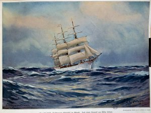 La voile de la Grande Duchesse Elisabeth. Aquarelle par Willy Stöwer. 1909. Arts décoratifs, Paris
