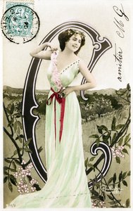 C : Bianca Toledo, artiste, chanteuse et danseuse sévillane de la Belle Époque - Casino de Paris, Folies Bergère, Jardin de Paris - Alphabet en carte postale