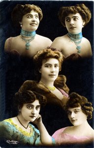 Carte postale du début du 20e siècle : mosaïque de visages de 5 jeunes femmes (photo) - Studio Reutlinger