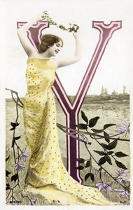Y : Bianca Toledo, artiste, chanteuse et danseuse sévillane de la Belle Époque - Casino de Paris, Folies Bergère - alphabet en carte postale - Studio Reutlinger