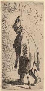 Mendiant avec un bâton, marchant vers la gauche - Studio of Rembrandt van Rijn