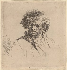 Homme aux cheveux bouclés avec une bouche tordue - Studio of Rembrandt van Rijn
