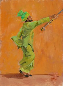 Danseuse indienne verte avec chimta - Sue Wales