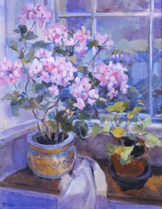 Géranium rose sur le siège de la fenêtre, 1996 - Sue Wales