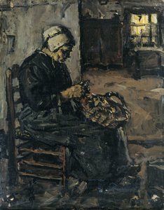 Paysanne épluchant des pommes de terre