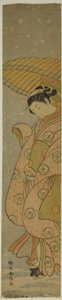 Beauté sous un parapluie dans la neige - Suzuki Harunobu