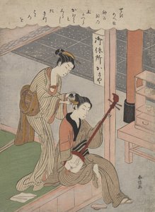 Se peignant les cheveux - Suzuki Harunobu