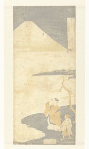 Le poète Yamabe no Akahito regardant le mont Fuji - Suzuki Harunobu