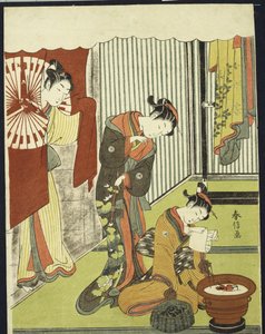 Figures dans un intérieur, une courtisane regardant son shinzo qui lit une lettre d