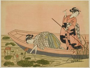 Cueillette de fleurs de lotus - Suzuki Harunobu