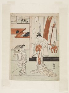 Geisha et assistante (estampe sur bois en couleur) - Suzuki Harunobu