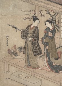 Gentleman prenant congé de sa dame sur une véranda - Suzuki Harunobu
