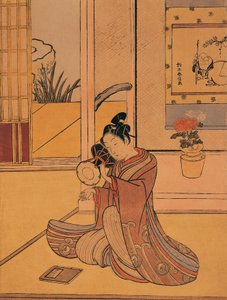 Jeune homme jouant du tambour - Suzuki Harunobu