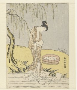 Femme lavant du linge - Suzuki Harunobu
