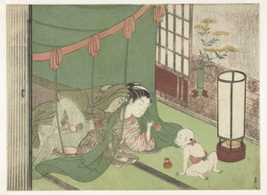 Couple amoureux et enfant - Suzuki Harunobu