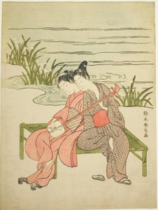 Amants jouant du même shamisen (parodie de Xuanzong et Yang Guifei)