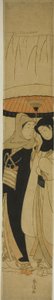 Amoureux sous un parapluie dans la neige - Suzuki Harunobu