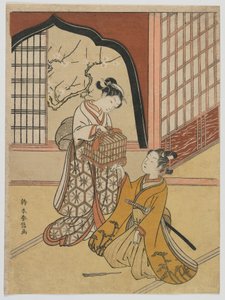 Amoureux avec une cage à oiseaux, période Edo, vers 1766-67 - Suzuki Harunobu