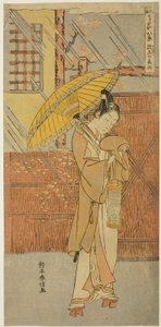 Pluie nocturne de Genjo (Genjo no yau), de la série "Parodies de huit scènes de chants Noh (Furyu utai hakkei)" - Suzuki Harunobu