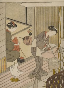 Voiles de retour du porte-serviettes - Suzuki Harunobu