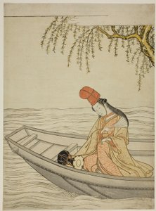 Danseuse Shirabyoshi dans le bateau Asazuma - Suzuki Harunobu