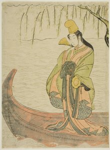 Danseuse Shirabyoshi debout dans le bateau Asazuma