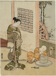 Le garçon de thé endormi (parodie de Hokaso) - Suzuki Harunobu