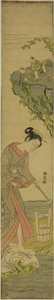 Deux sages regardant une beauté foulant du tissu (parodie de Kume Sennin) - Suzuki Harunobu