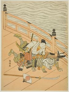 Ushiwakamaru et Benkei se battant sur le pont Gojo - Suzuki Harunobu
