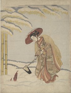 Femme creusant des pousses de bambou dans la neige, ou Parodie de Meng Zong Moso, des Vingt-Quatre..., vers 1765 - Suzuki Harunobu