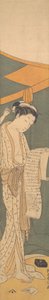 Femme en robe de nuit lisant une lettre - Suzuki Harunobu