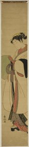 Jeune femme déguisée en moine mendiant - Suzuki Harunobu