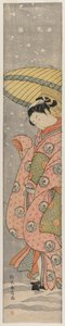 Jeune femme debout sous un parapluie dans la neige, 1767-1768 - Suzuki Harunobu