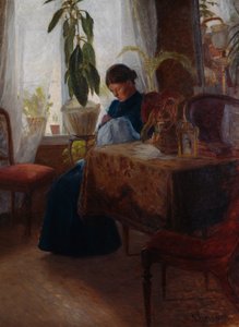 Intérieur avec femme cousant - Sven Jorgensen
