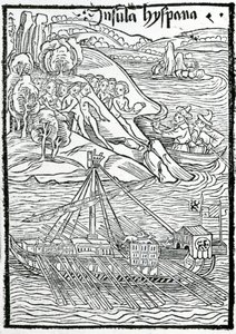 Arrivée de la caravelle de Colomb sur l