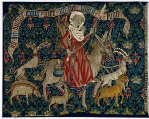 Tapisserie représentant La Ménagère errante ou Femme allant au marché - Swiss School
