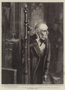 Le projet de loi sur le droit de vote des femmes, M. Gladstone écoutant les numéros de la liste de division derrière la chaise du président (gravure) - Sydney Prior (after) Hall