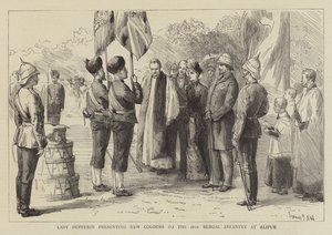 Lady Dufferin présentant de nouvelles couleurs au 18e Infanterie du Bengale à Alipur
