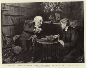 M. Gladstone à Hawarden, jouant une Partie de Backgammon avec son Fils, le Révérend Stephen Gladstone - Sydney Prior Hall