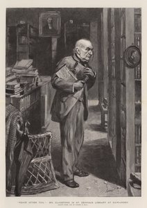 Paix après le labeur, M. Gladstone dans la bibliothèque de St Deiniol à Hawarden